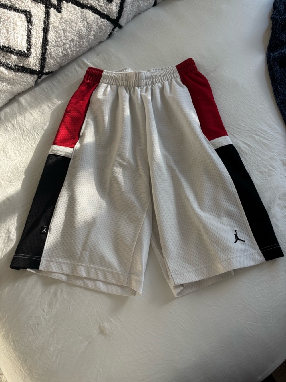 Nike Air Jordan White Red and Black Athletic Mesh Shorts